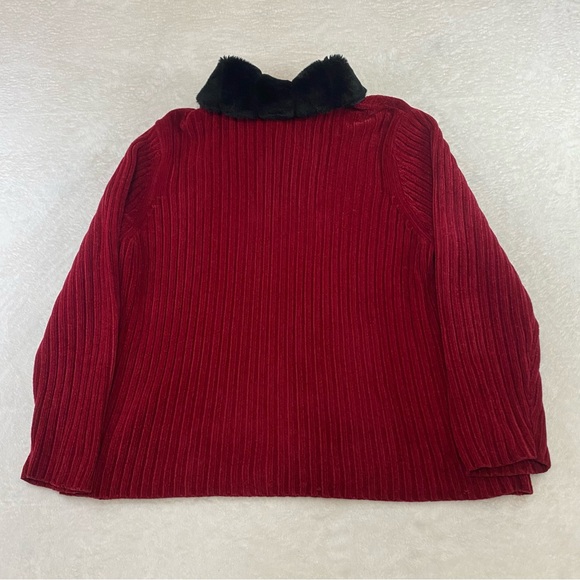DESIGNERS ORIGINALS STUDIO Red Cardigan Sweater w/Faux Fur Collar Women's 1X - Picture 7 of 10